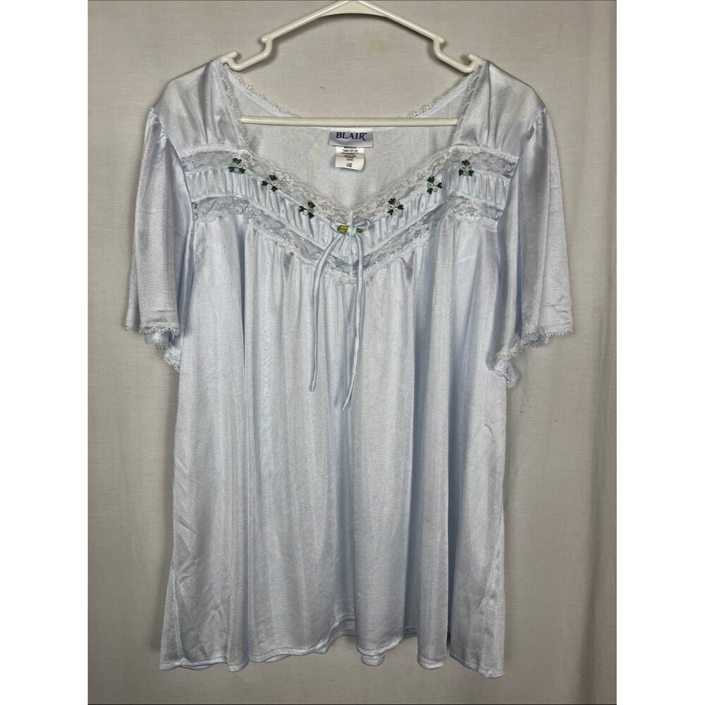 Vintage Blair Light Blue Night Shirt Pajamas with Flowers and Lace